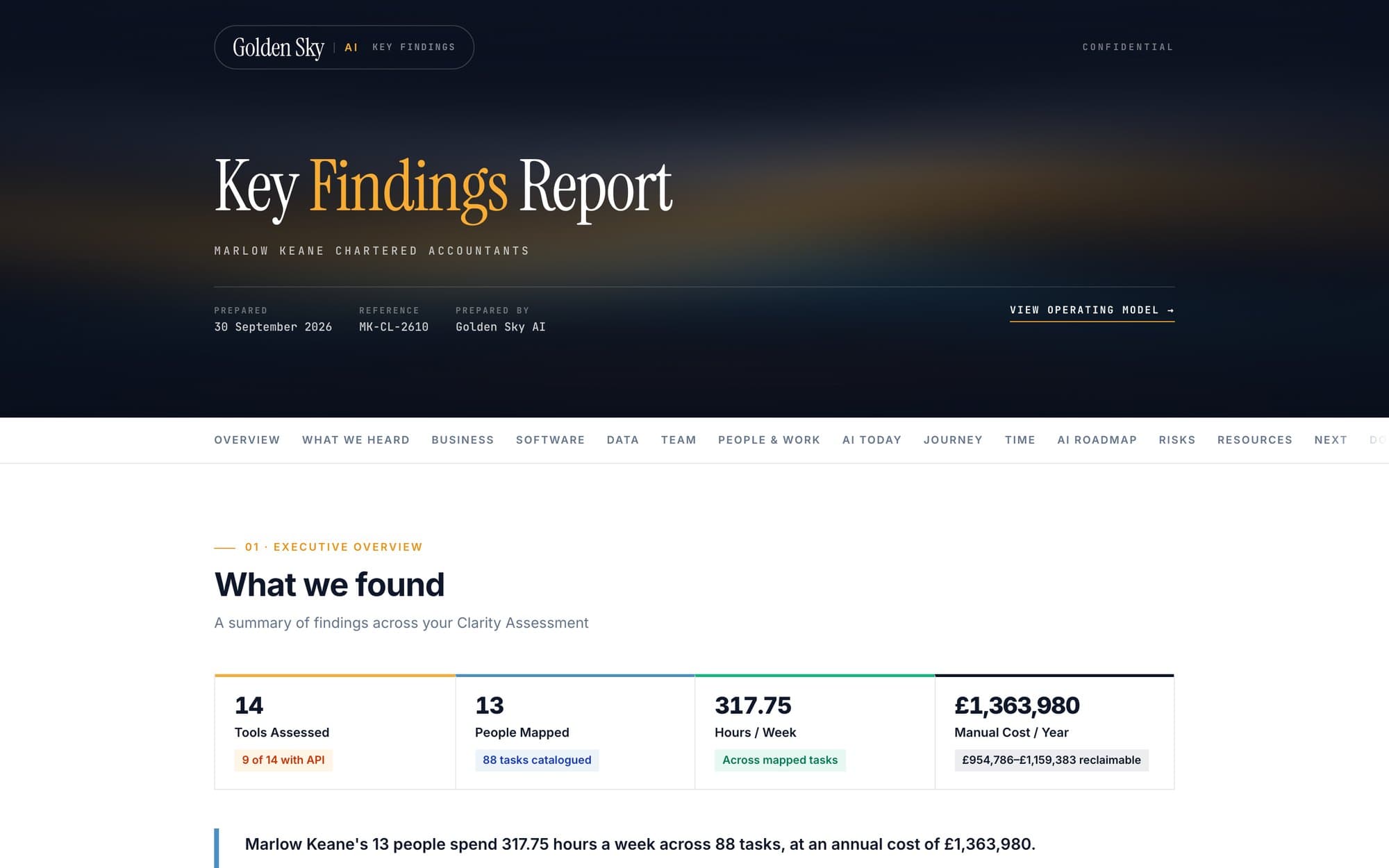 The cover and first page of the example Key Findings Report